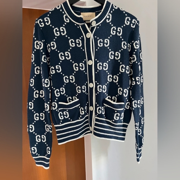 Gucci GG Wool Jacquard Knit Cardigan Sweaters - Picture 1 of 7